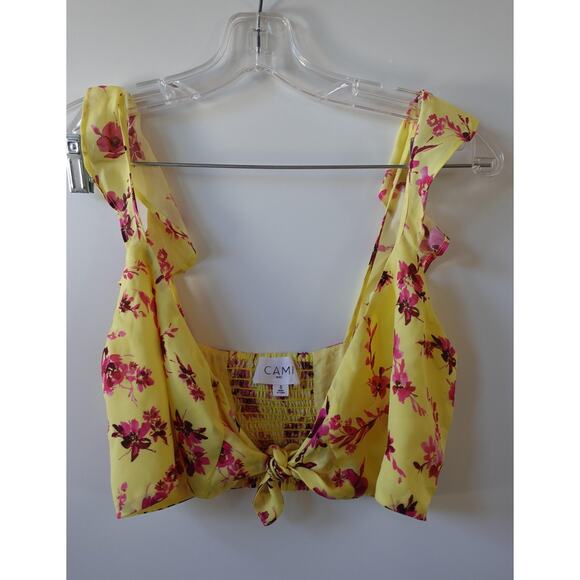 Cami NYC Silk Floral Two Piece Set Womens Small Yellow Pink Bra Top Shorts Boho - Picture 4 of 16